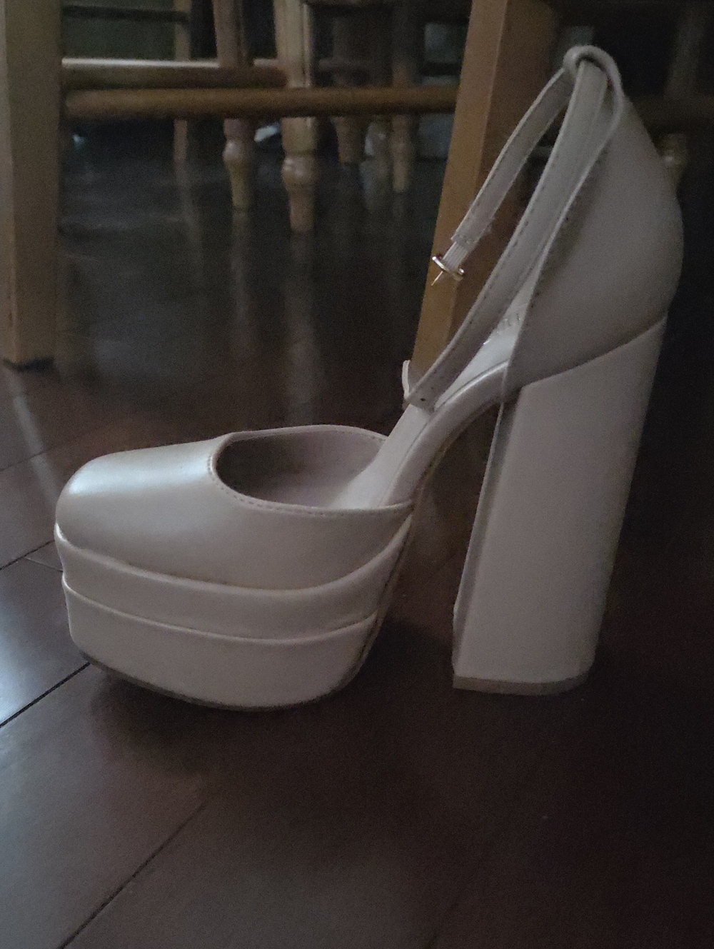 Chunky Platform Mary Jane Pump in Light Beige